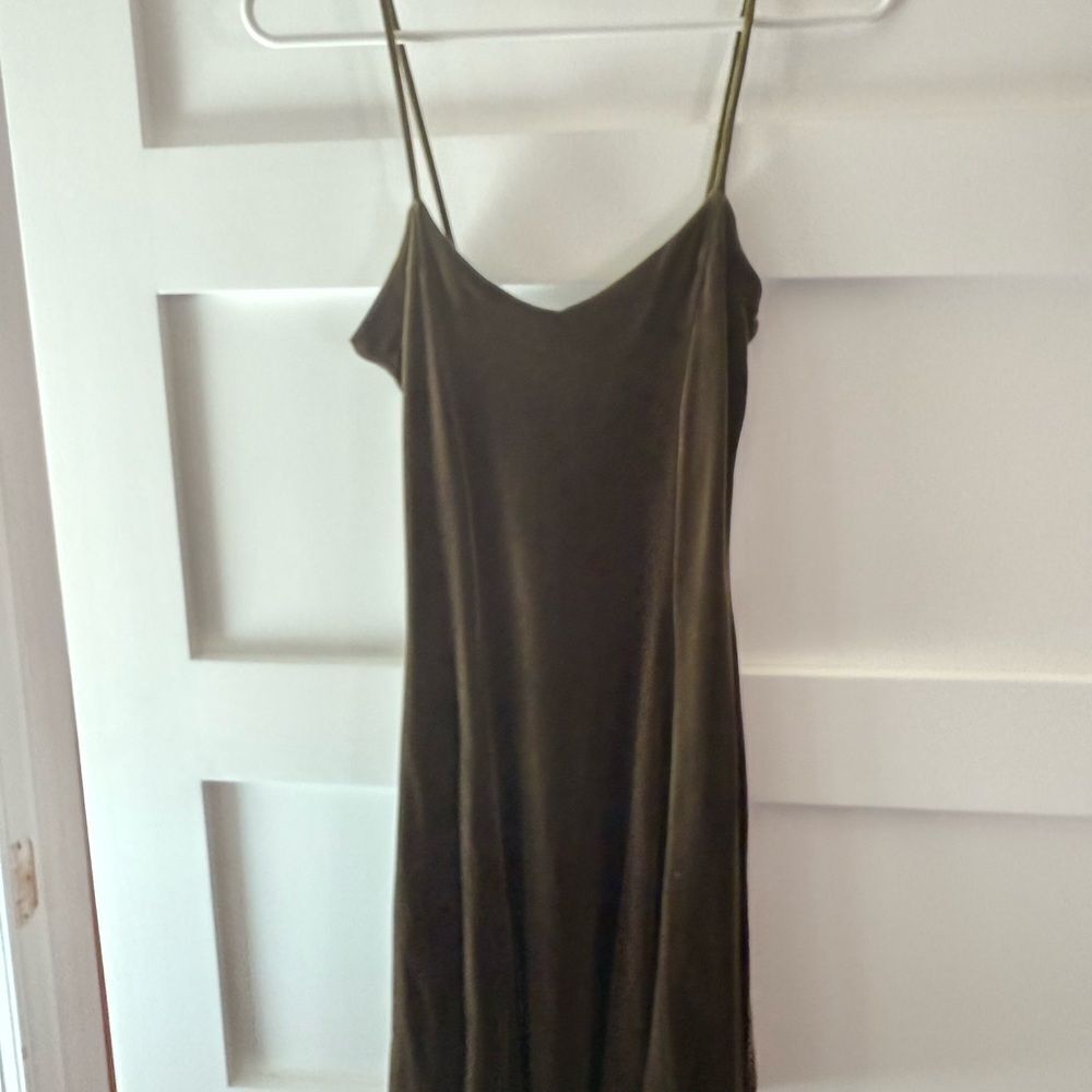 Y2K Elegant Olive Green Velvet Slip Swing Dress